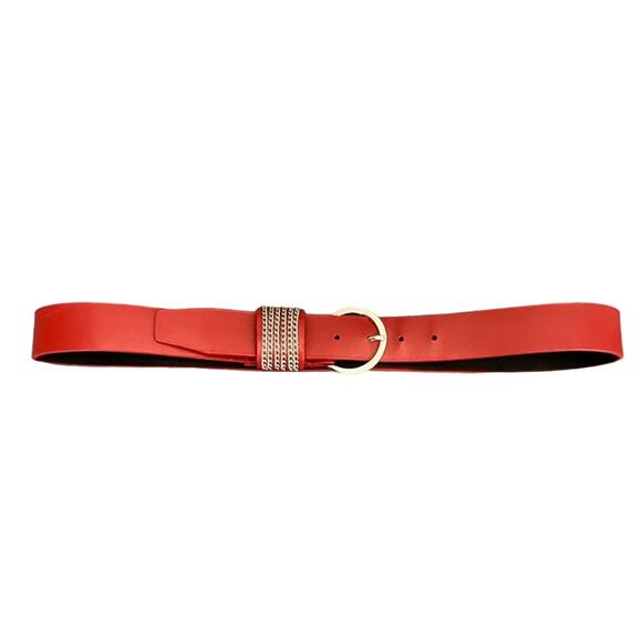 Red Faux Leather Sliver Chain Accent  Size 32"-36" - Picture 1 of 6